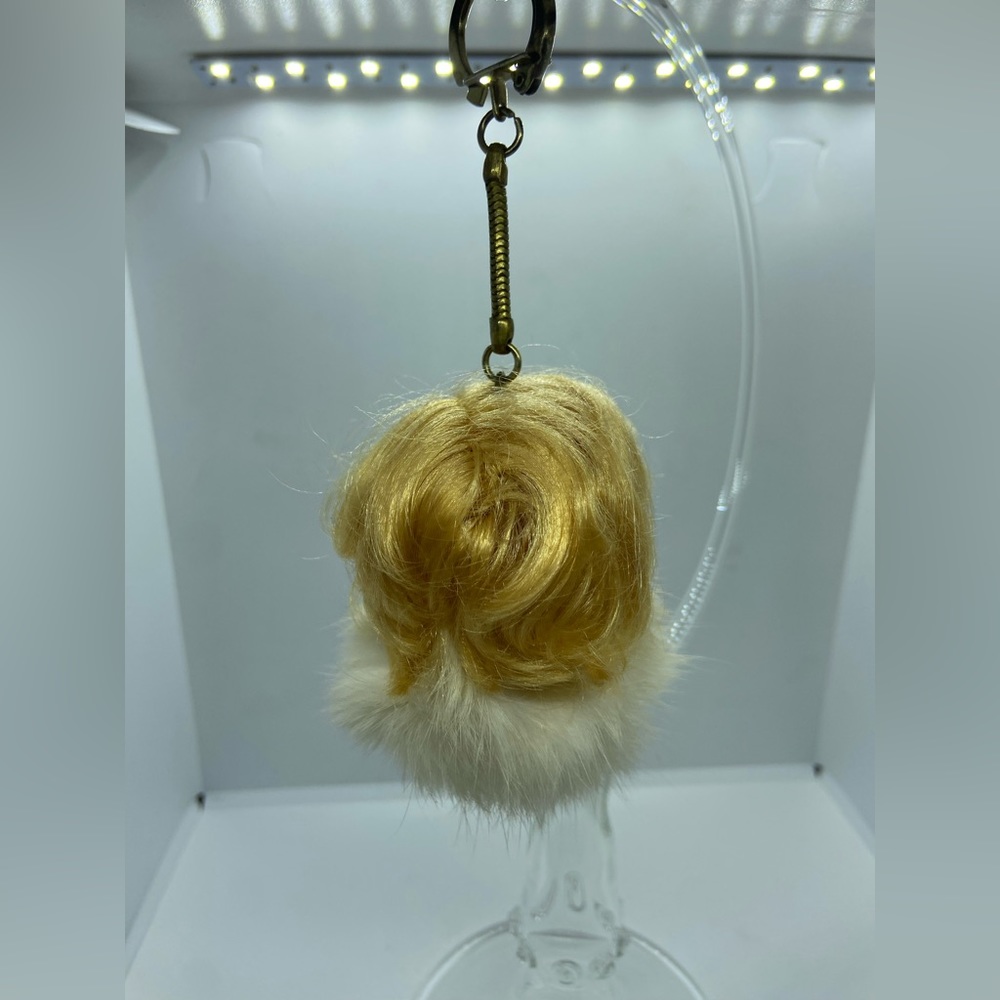 Vintage Barbie Doll Head Only Keychain Real Rabbit Tail Fur Blonde Wendy Clone - Picture 4 of 11